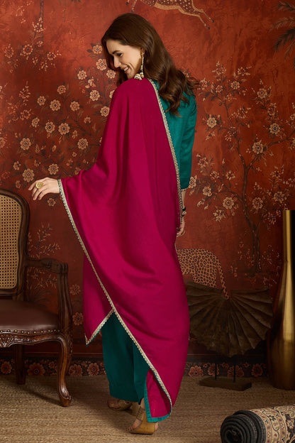 Vichitra Silk Embroidery Work Palazzo Pant Suit In Blue Colour
