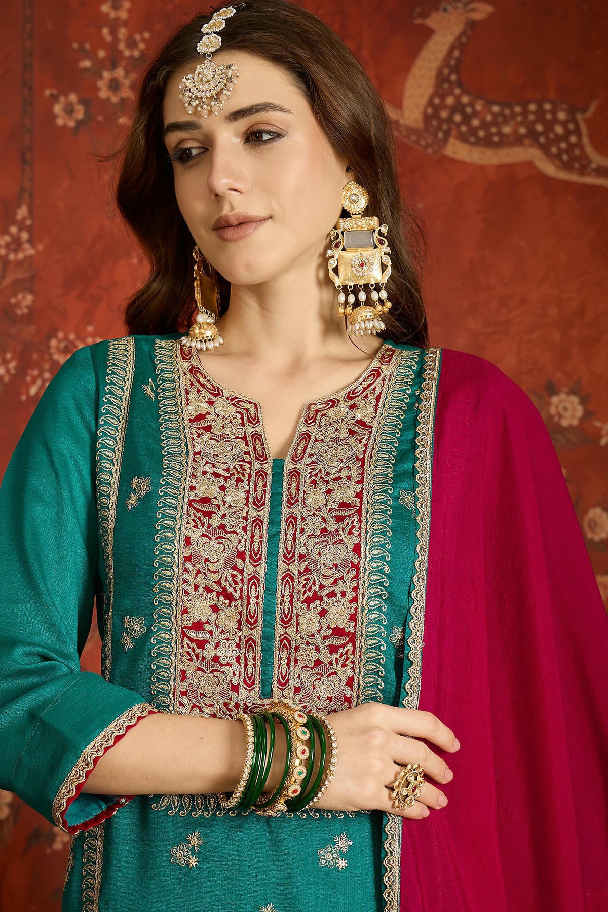 Vichitra Silk Embroidery Work Palazzo Pant Suit In Blue Colour