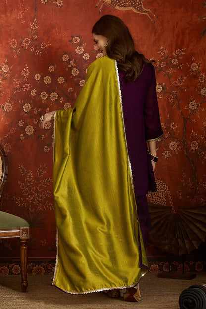 Vichitra Silk Embroidery Work Palazzo Pant Suit In Purple Colour
