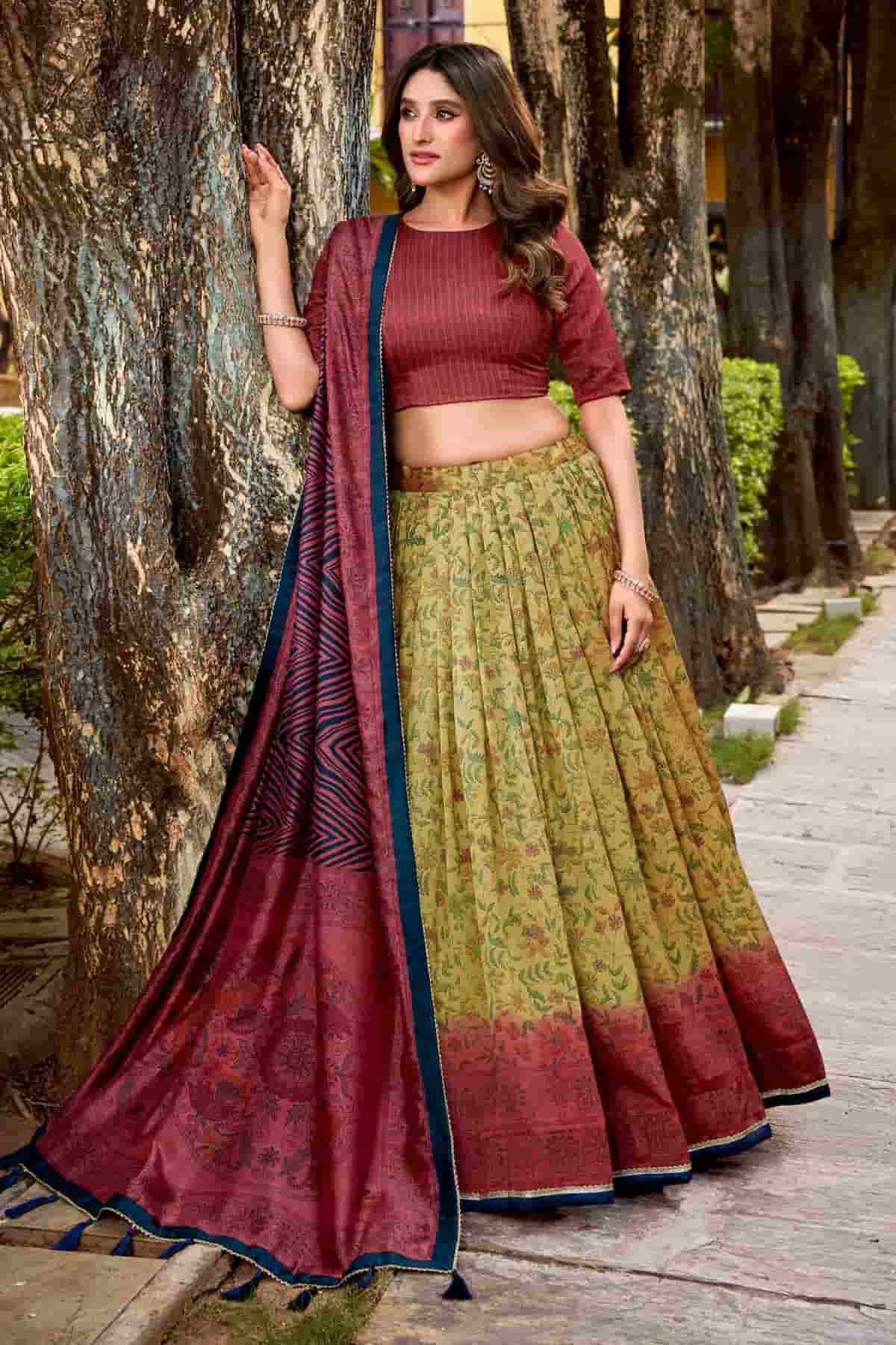 Vichitra Silk Zari Woven Work Lehenga Choli In Cream Colour