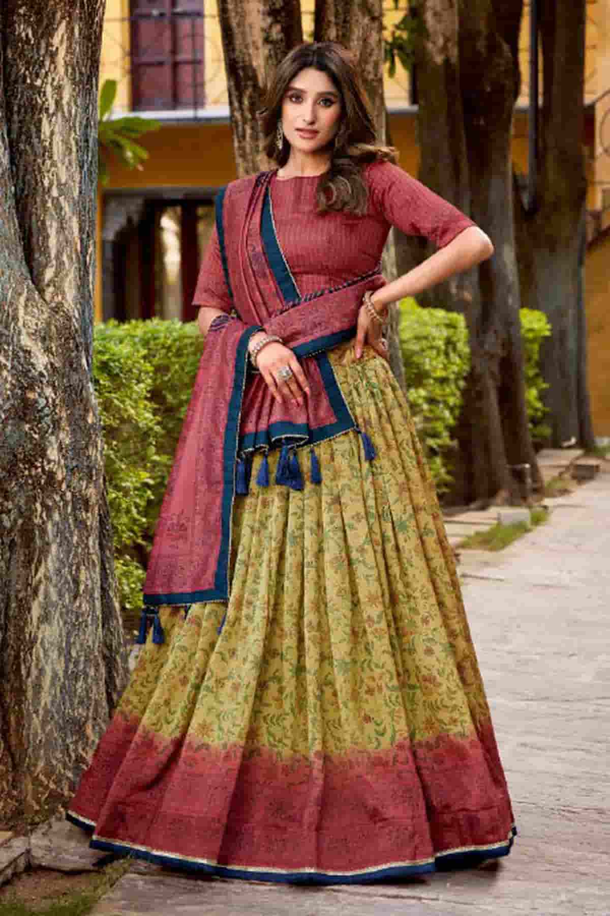 Vichitra Silk Zari Woven Work Lehenga Choli In Cream Colour