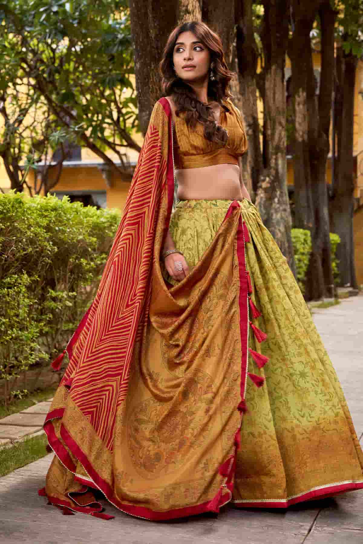 Vichitra Silk Zari Woven Work Lehenga Choli In Light Green Colour