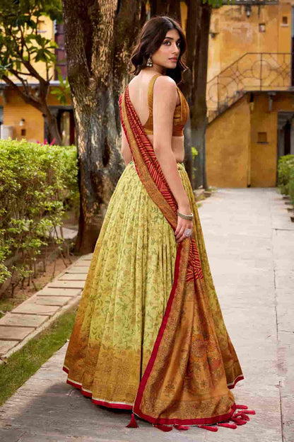 Vichitra Silk Zari Woven Work Lehenga Choli In Light Green Colour