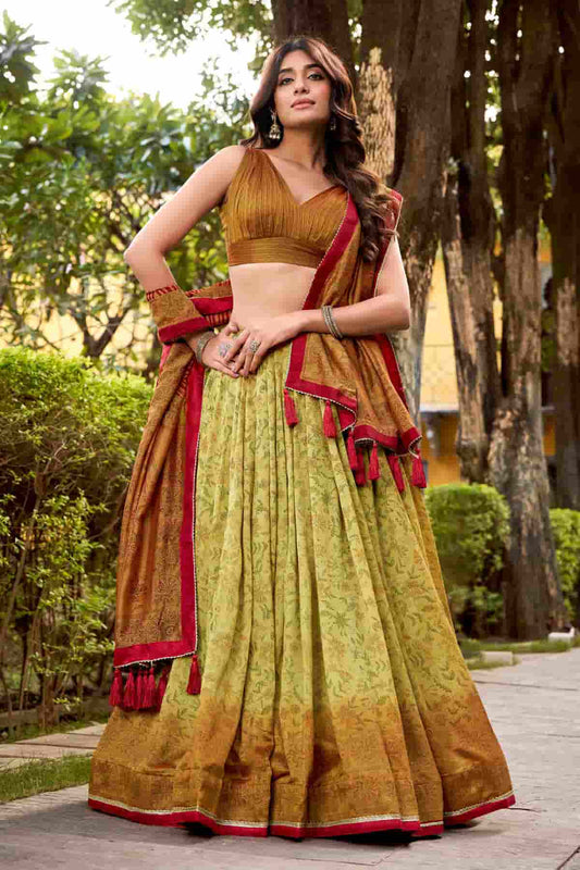 Vichitra Silk Zari Woven Work Lehenga Choli In Light Green Colour
