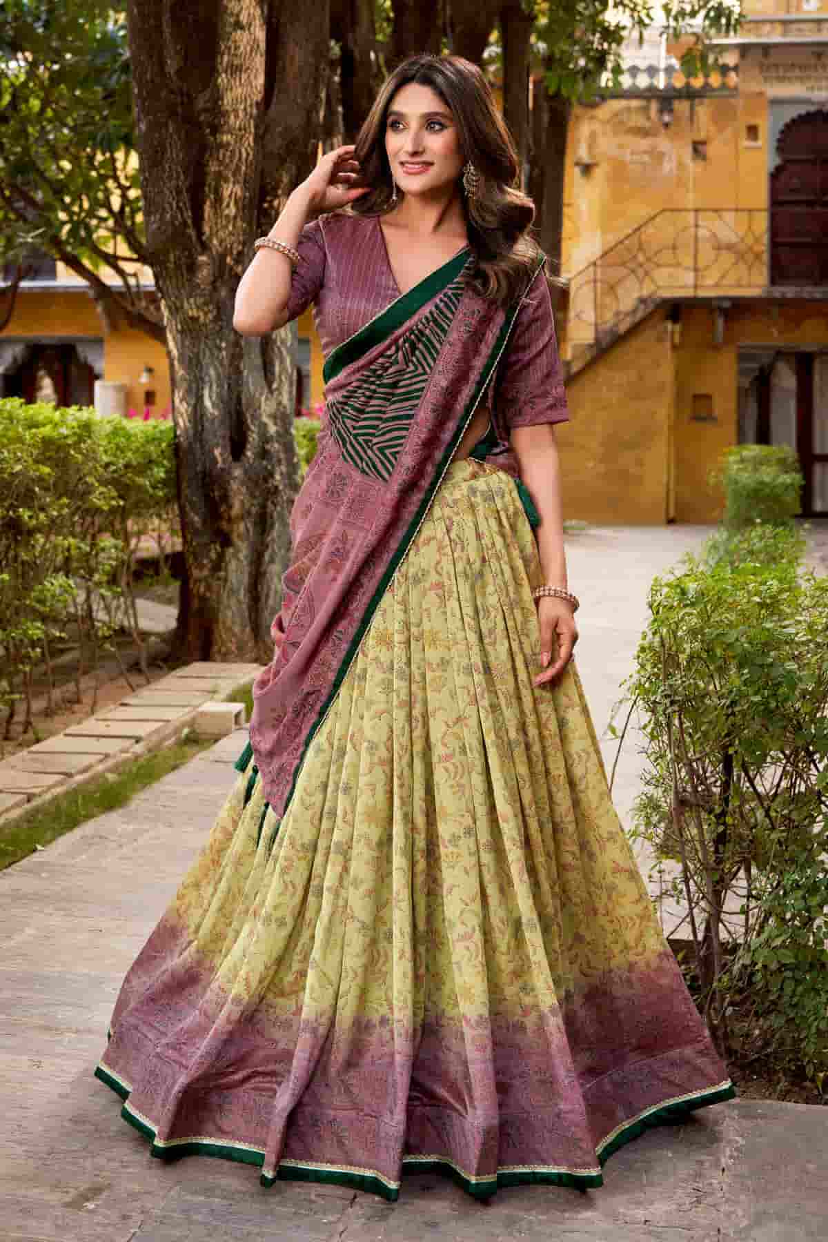 Vichitra Silk Zari Woven Work Lehenga Choli In Mauve Colour