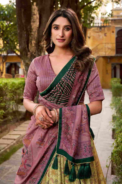 Vichitra Silk Zari Woven Work Lehenga Choli In Mauve Colour