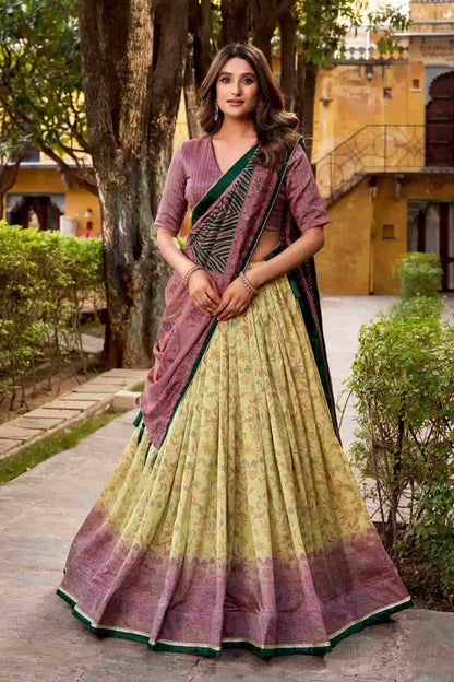 Vichitra Silk Zari Woven Work Lehenga Choli In Mauve Colour