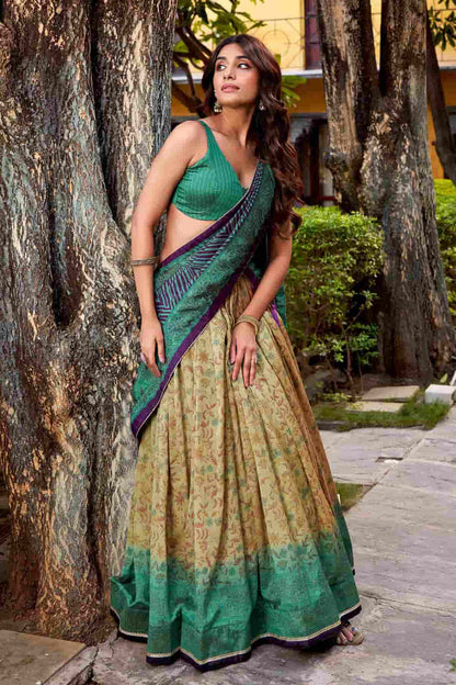 Vichitra Silk Zari Woven Work Lehenga Choli In Teal Green Colour