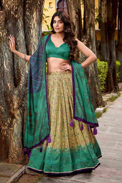 Vichitra Silk Zari Woven Work Lehenga Choli In Teal Green Colour