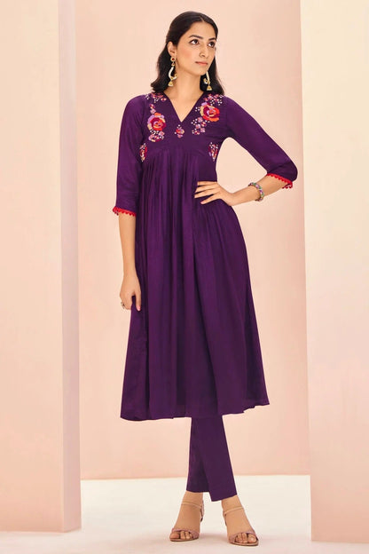 Violet Colour Chinon Top and Bottom TP1080929