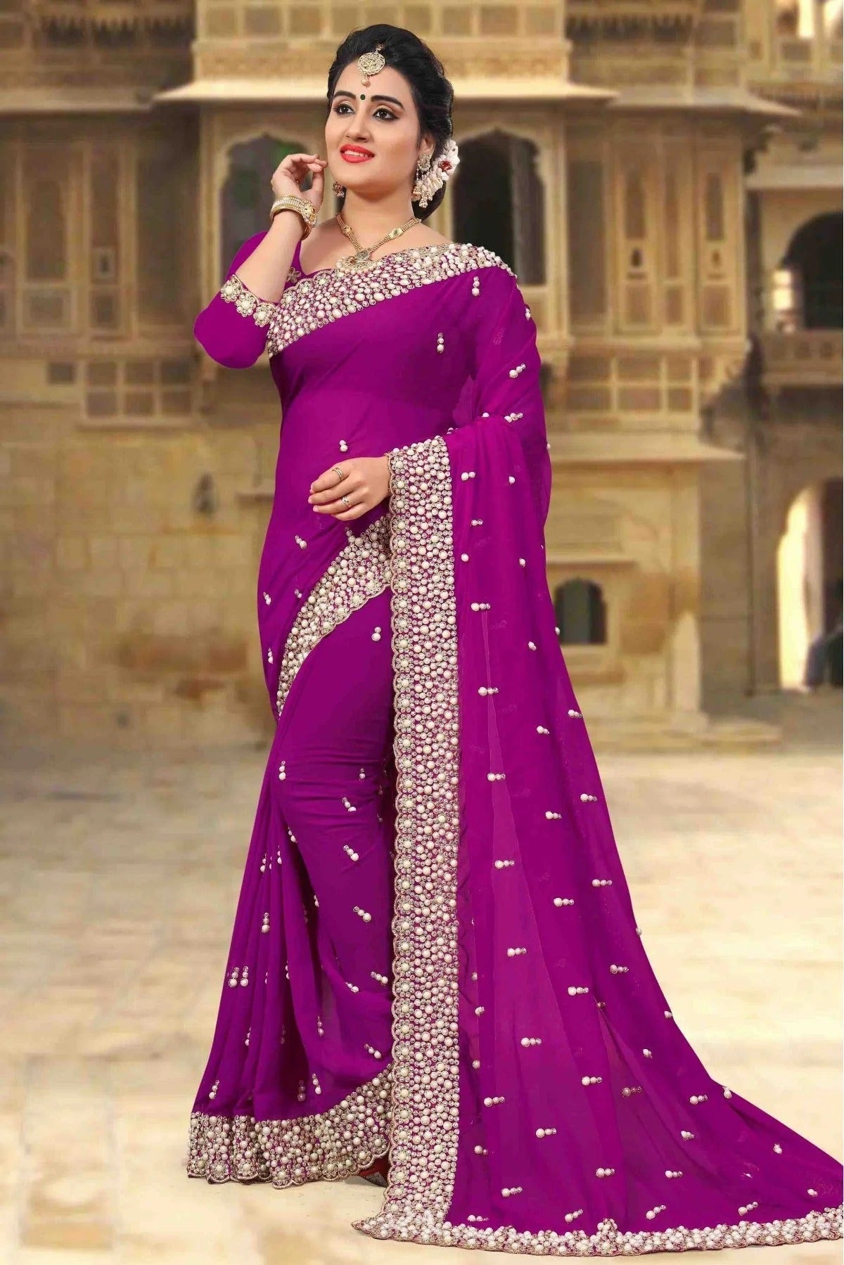 Violet Colour Georgette Designer Saree SD1090011
