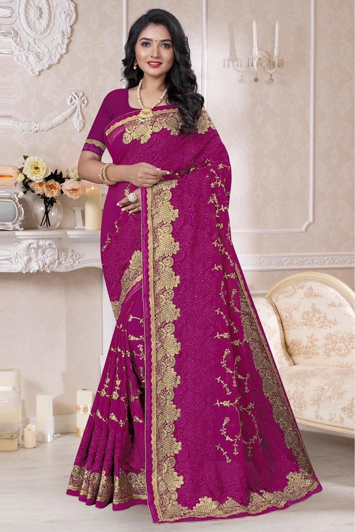 Violet Colour Georgette Designer Saree SD1090130