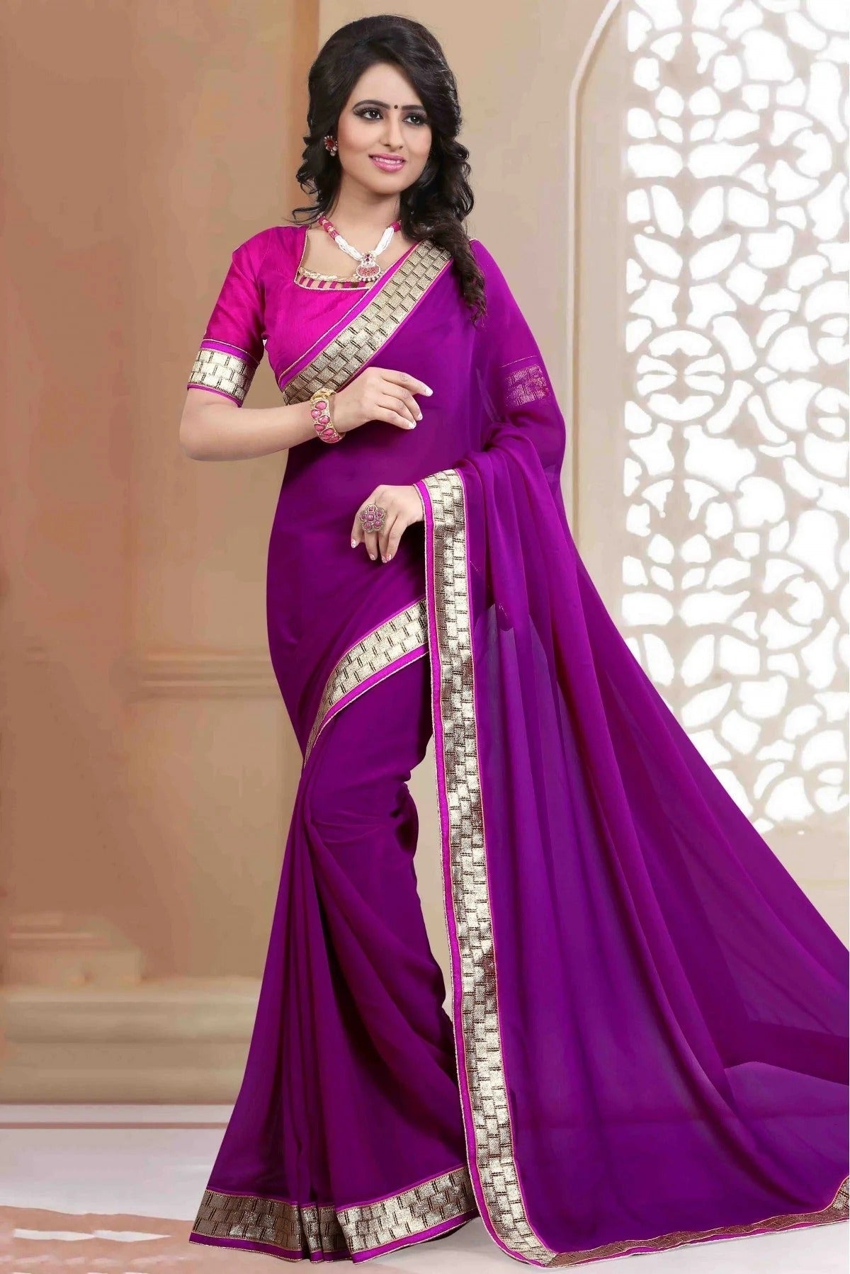 Violet Colour Georgette Saree SD1120763