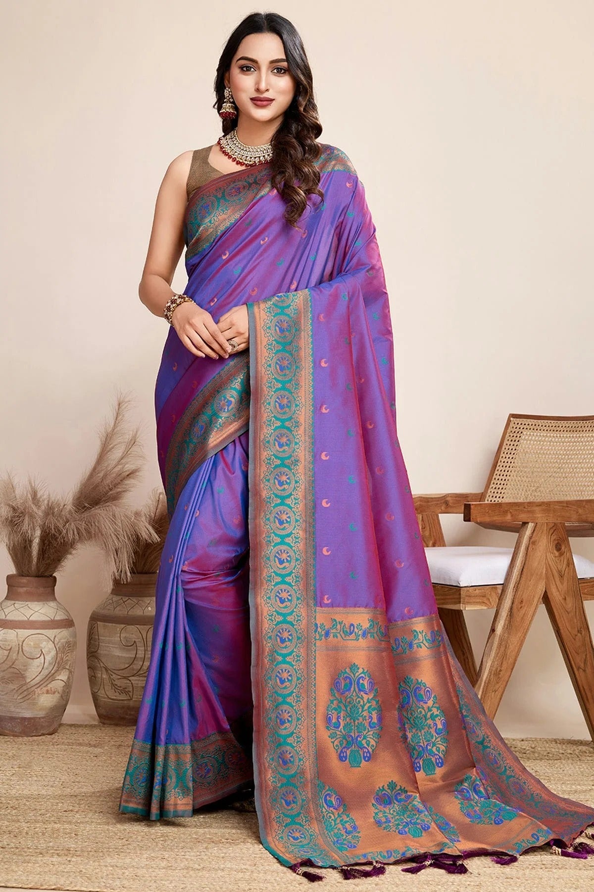 Violet Colour Jacquard Silk Traditional Saree SD1112097