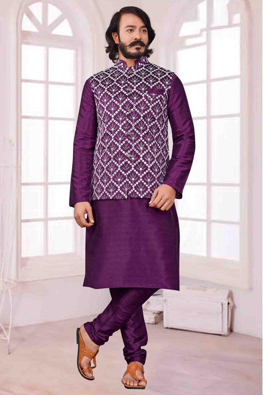 Violet Colour Kurta Pajama With Jacket In Art Silk KP1210392