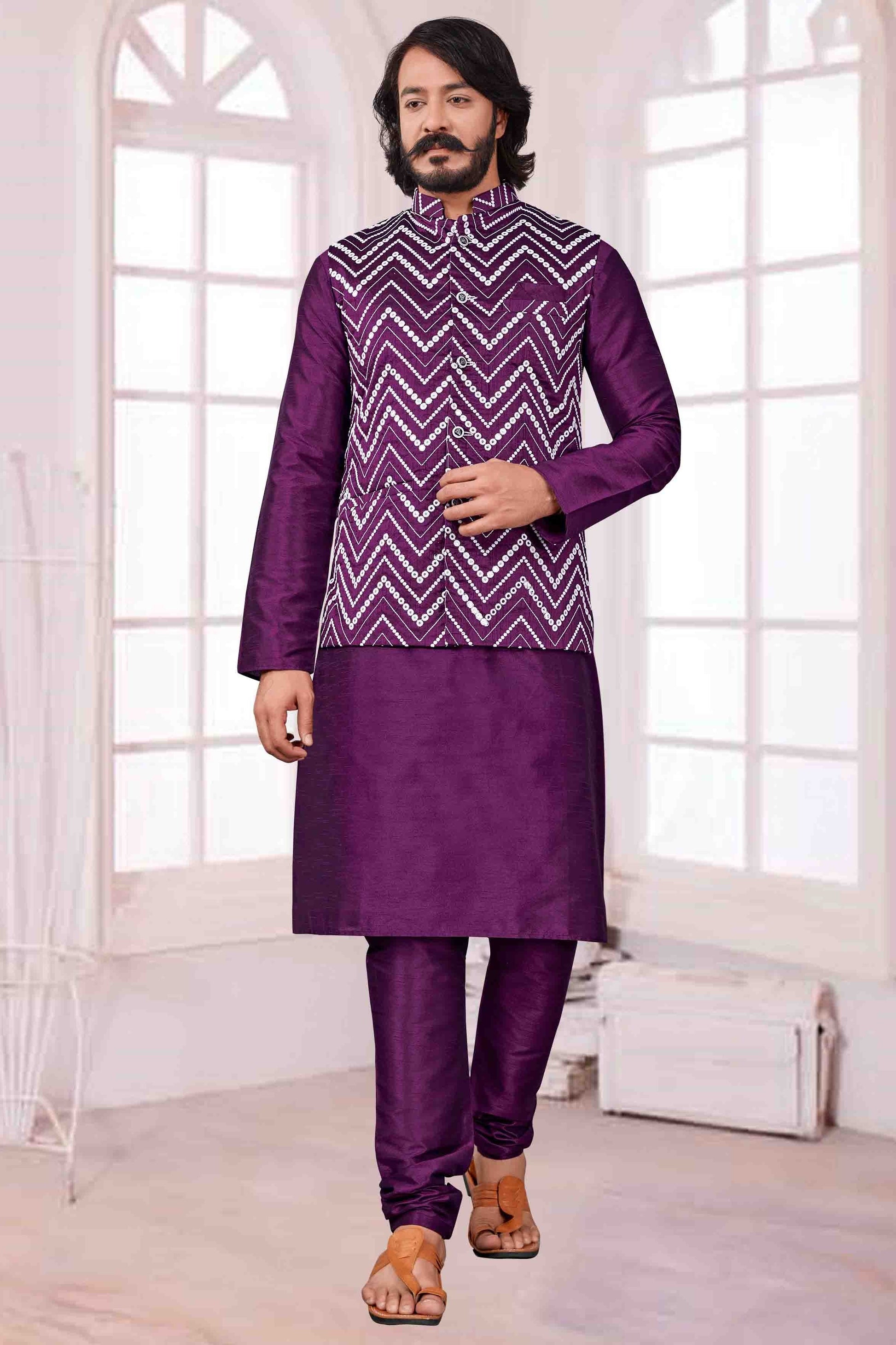 Violet Colour Kurta Pajama With Jacket In Art Silk KP1210412