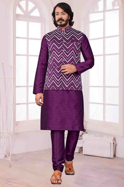 Violet Colour Kurta Pajama With Jacket In Art Silk KP1210412