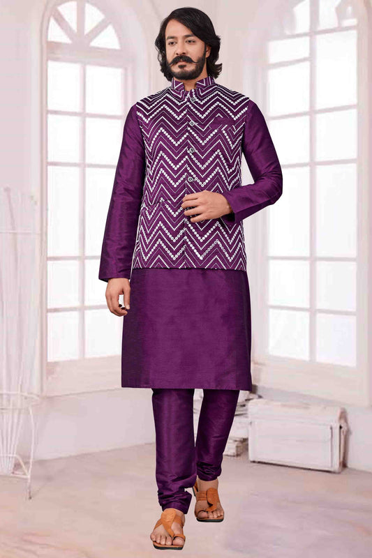 Violet Colour Kurta Pajama With Jacket In Art Silk KP1210412