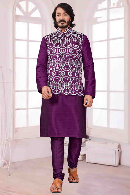 Violet Colour Kurta Pajama With Jacket In Art Silk KP1210428