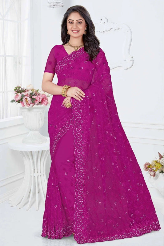 Violet Colour Net Designer Saree SD1090343