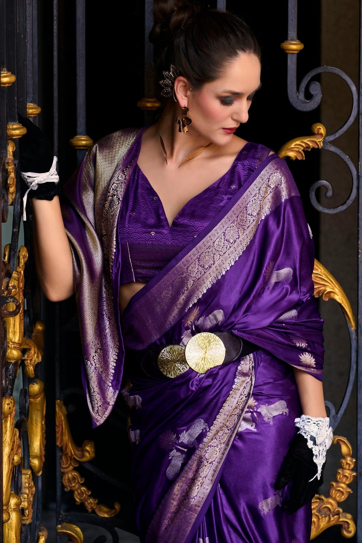 Violet Colour Satin Munga Silk Woven Work Saree SD1290061 A
