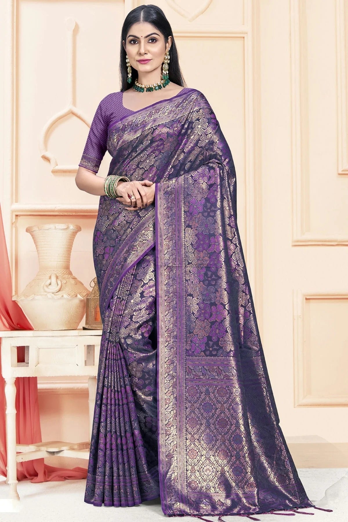 Violet Colour Satin Silk Traditional Saree SD1102430