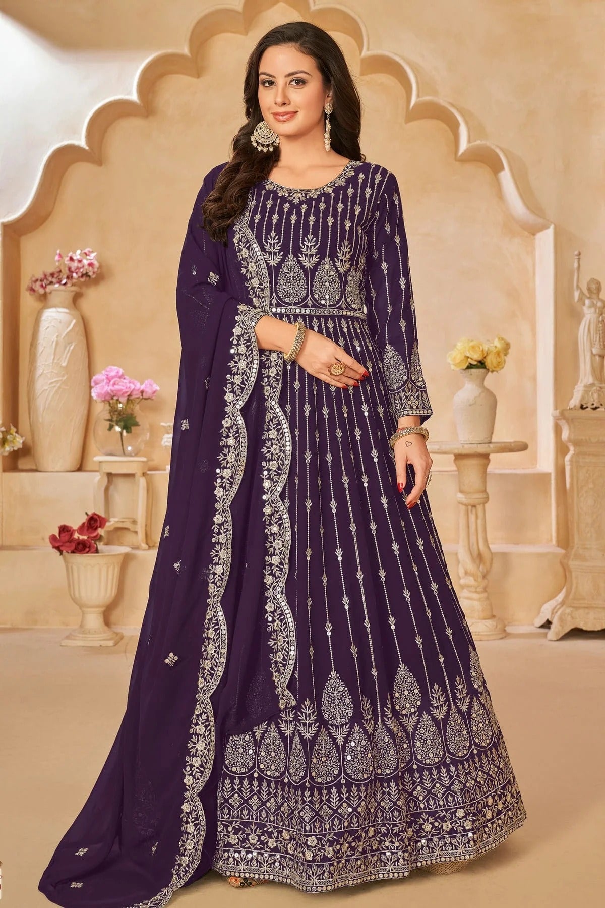 Violet Colour Semi Stitched Faux Georgette Anarkali Suit SM1050425 A
