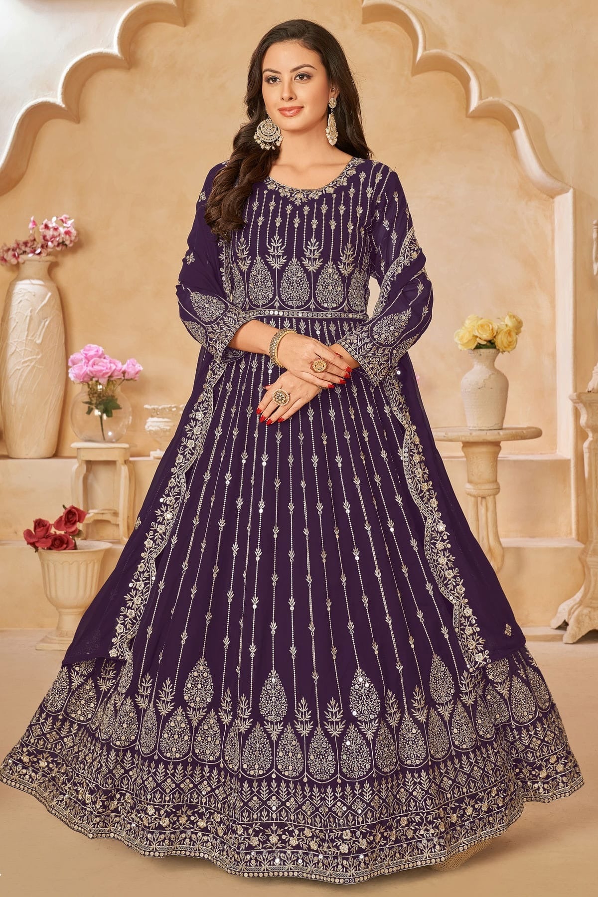 Violet Colour Semi Stitched Faux Georgette Anarkali Suit SM1050425