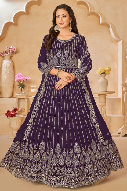 Violet Colour Semi Stitched Faux Georgette Anarkali Suit SM1050425