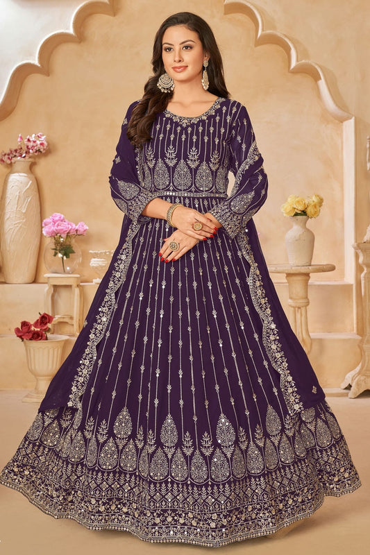 Violet Colour Semi Stitched Faux Georgette Anarkali Suit SM1050425