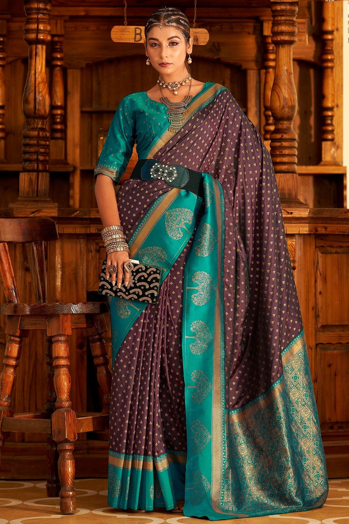 Violet Colour Soft Banarasi Silk Woven Work Saree SD1290094