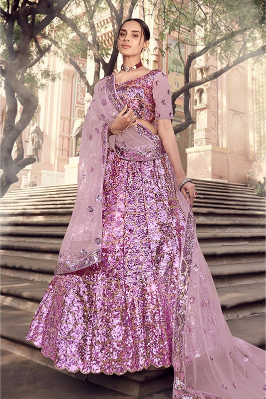 Violet Colour Soft Net Sequins Work Lehenga Choli LC1080519