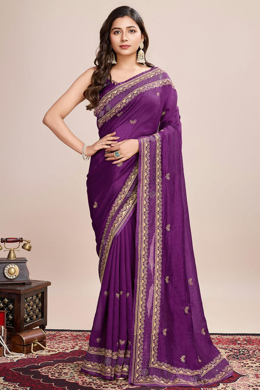 Violet Colour Vichitra Silk Designer Saree SD1111806