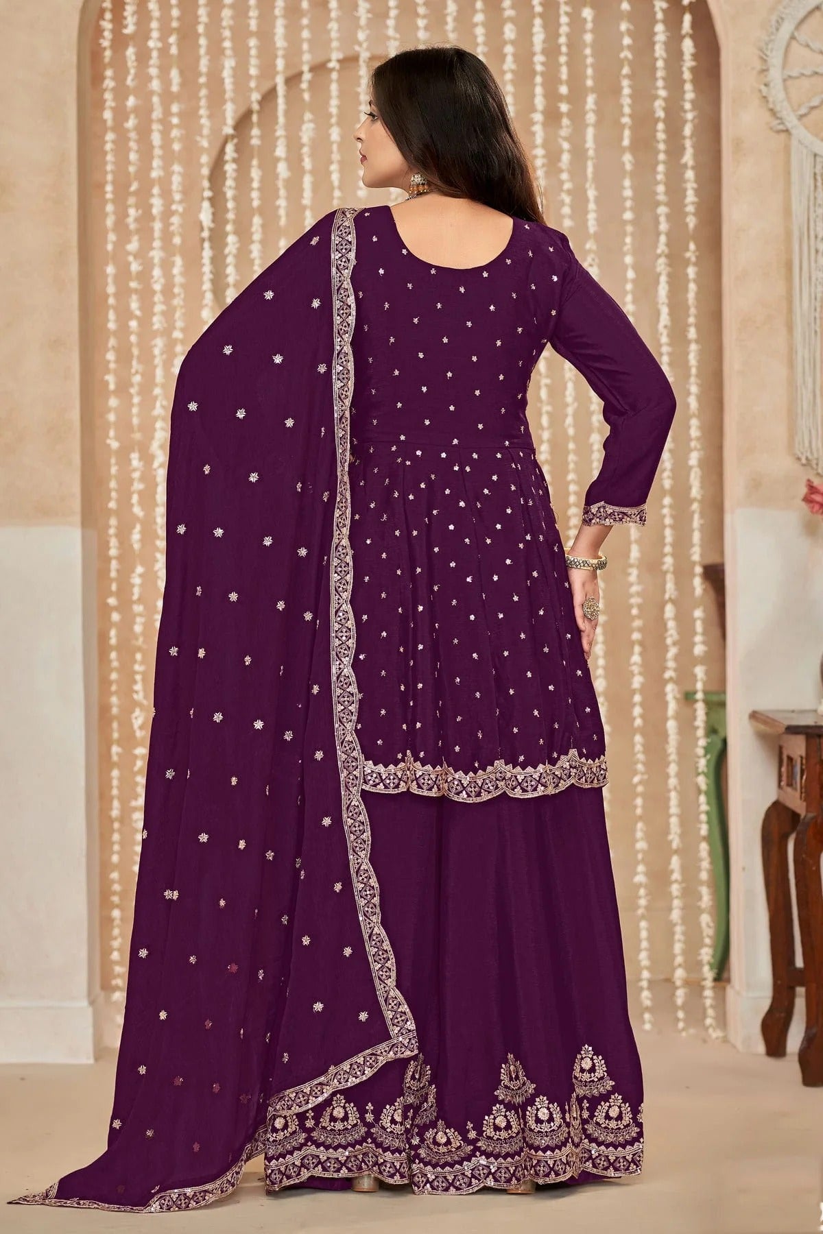 Voilet Colour Chinon Palazzo Pant Suit SM1050585 A