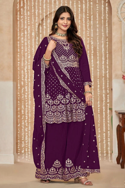 Voilet Colour Chinon Palazzo Pant Suit SM1050585
