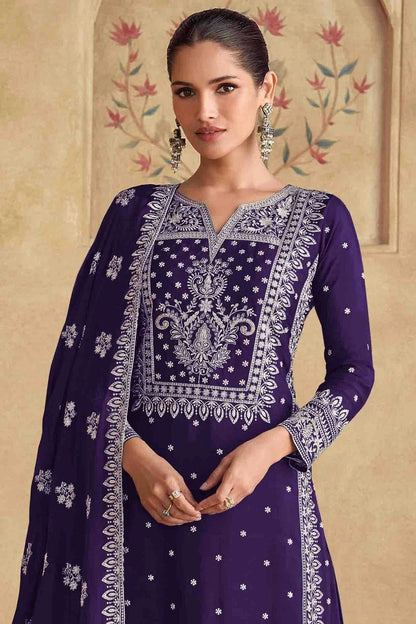 Voilet Colour Georgette Palazzo Pant Suit SM1112958 A
