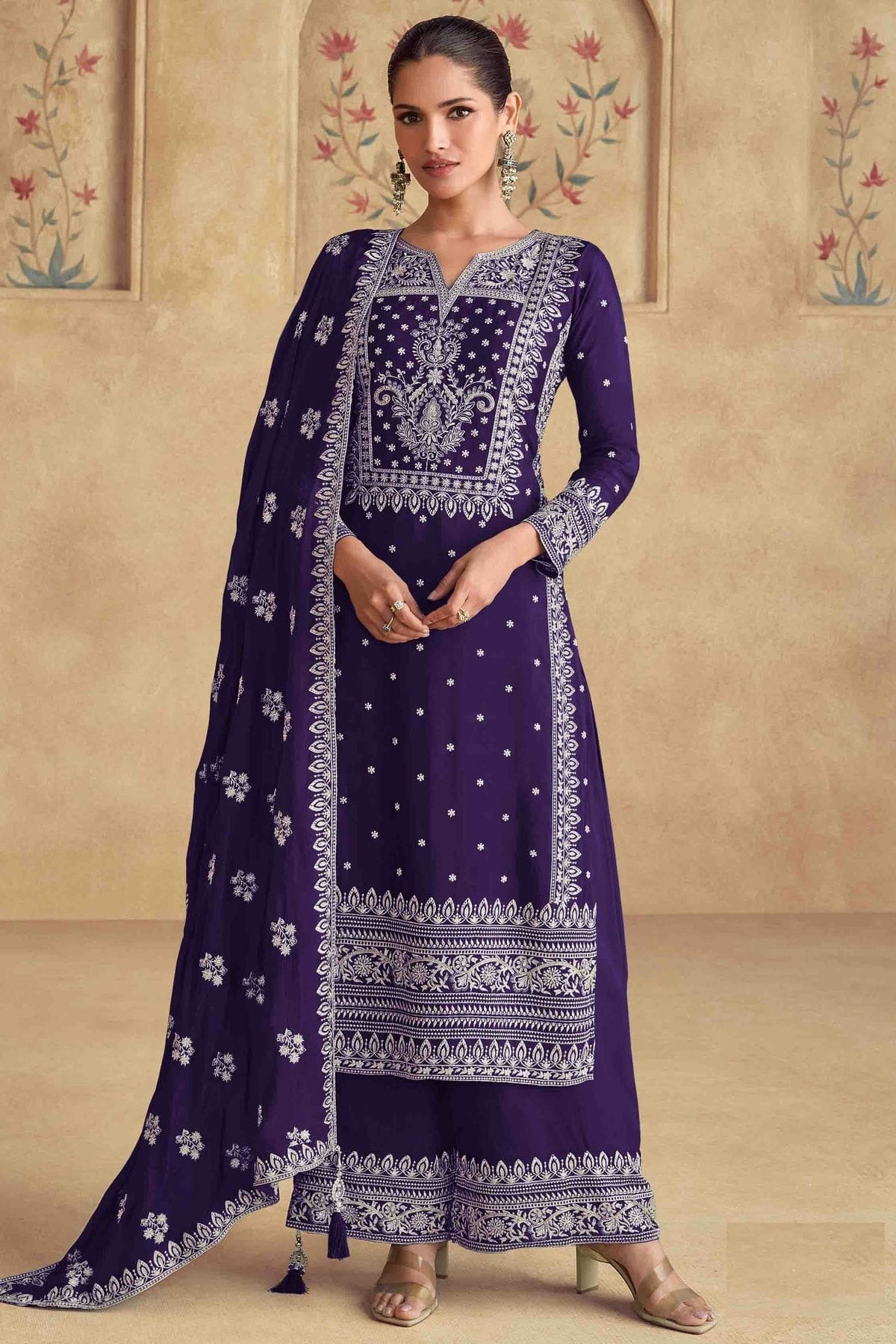 Voilet Colour Georgette Palazzo Pant Suit SM1112958