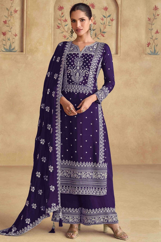 Voilet Colour Georgette Palazzo Pant Suit SM1112958