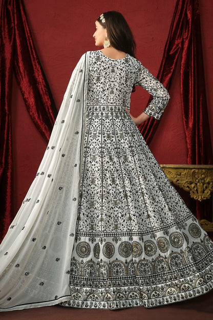 White Colour Anarkali Suit Faux Georgette Semi Stitched SM1050522 A