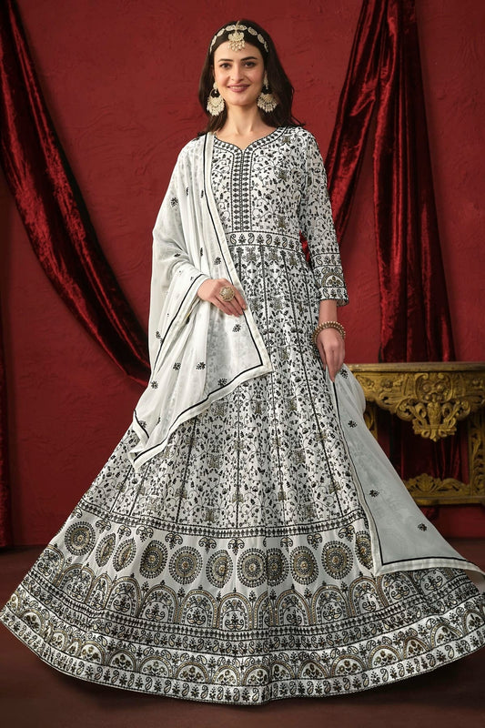 White Colour Anarkali Suit Faux Georgette Semi Stitched SM1050522