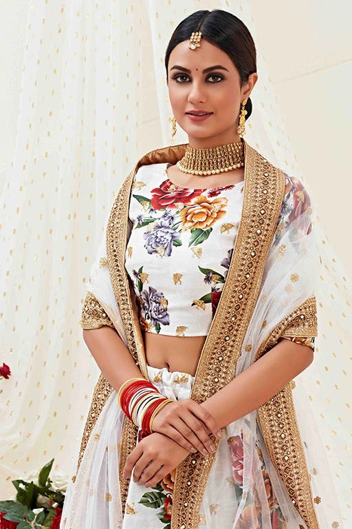 White Colour Banglori Satin Designer Lehenga Choli LC1240030 B