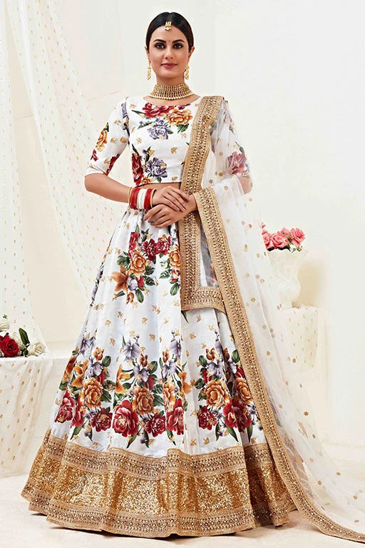 White Colour Banglori Satin Designer Lehenga Choli LC1240030