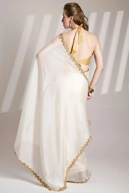 White Colour Burberry Organza Saree SD1112720 A