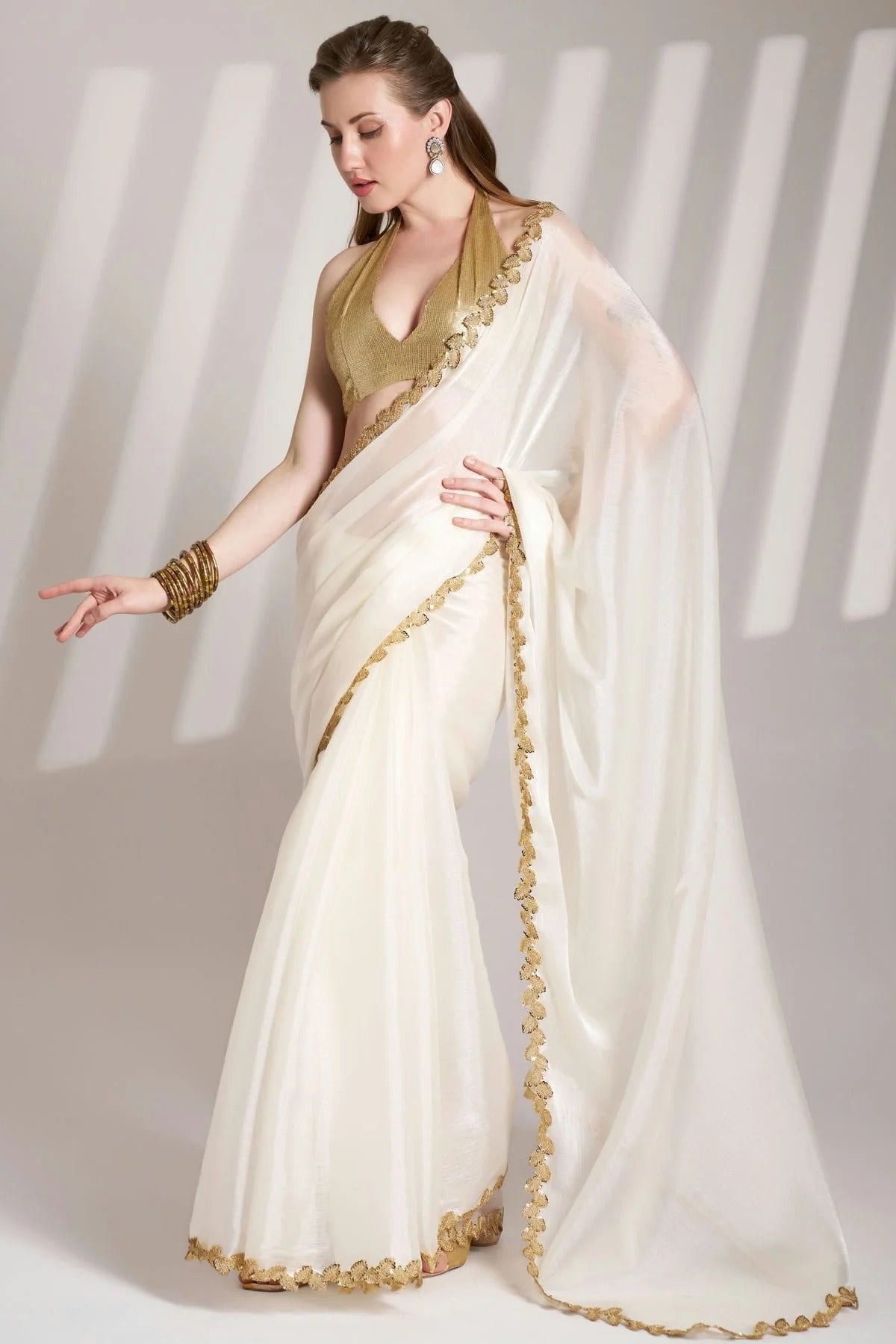 White Colour Burberry Organza Saree SD1112720