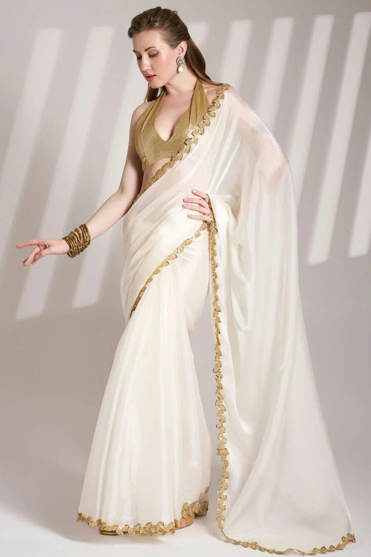 White Colour Burberry Organza Saree SD1112720