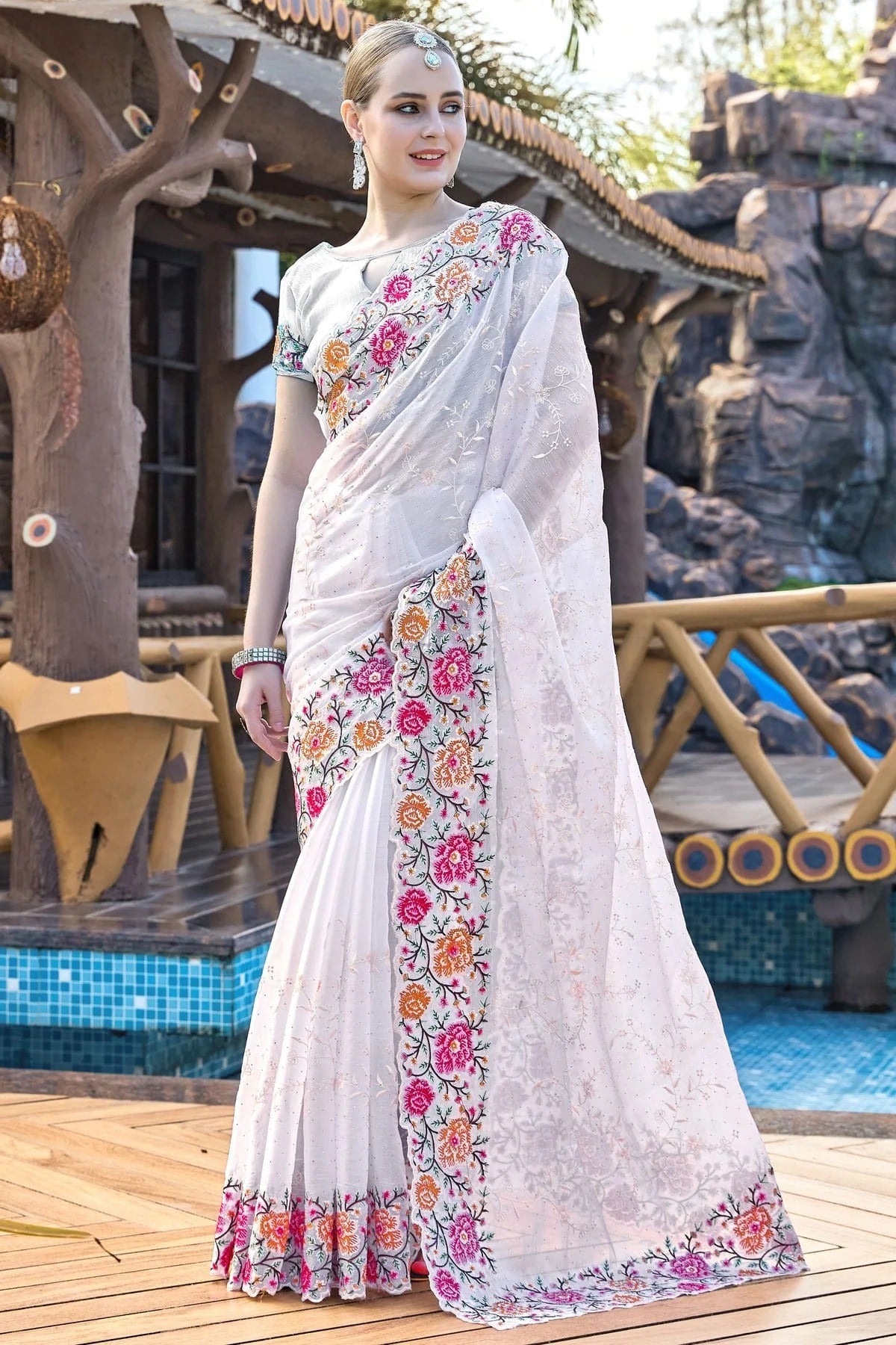 White Colour Burberry Silk Designer Saree SD1121850