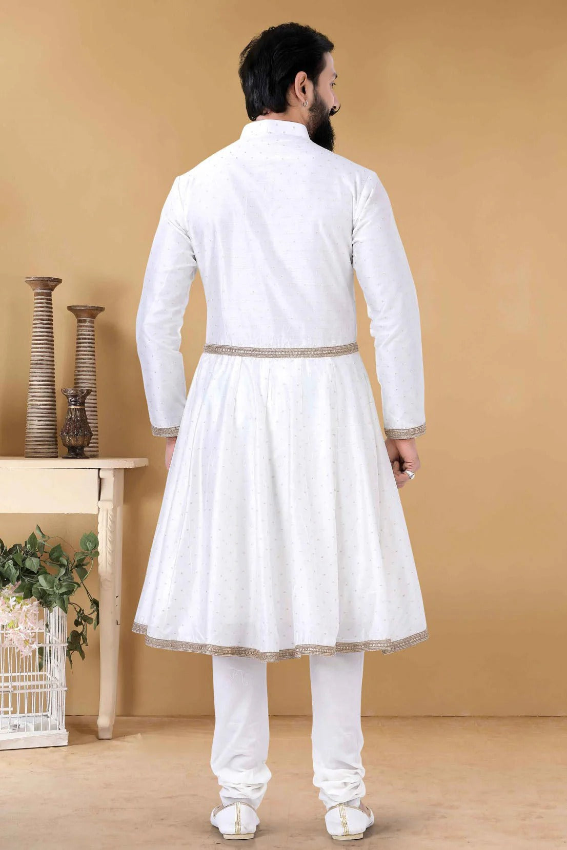 White Colour Chanderi Silk Kurta Pajama KP1130106 A