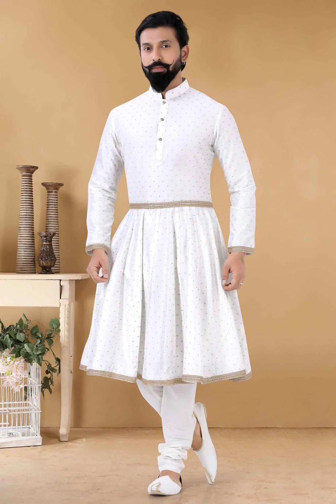 White Colour Chanderi Silk Kurta Pajama KP1130106