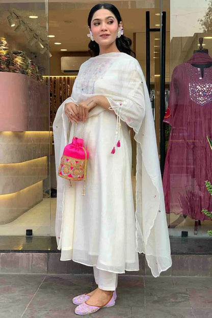 White Colour Chanderi Silk Stitched Suit SS1113293 A