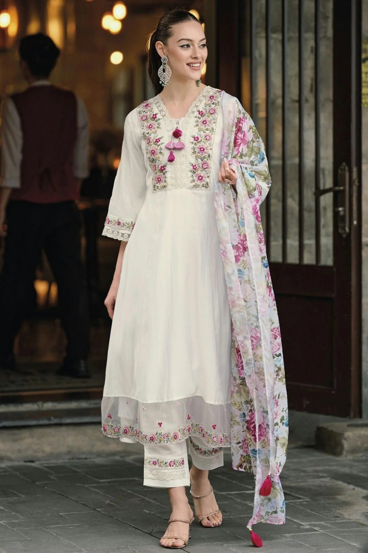 White Colour Chanderi Stitched Salwar Suit SS1111584